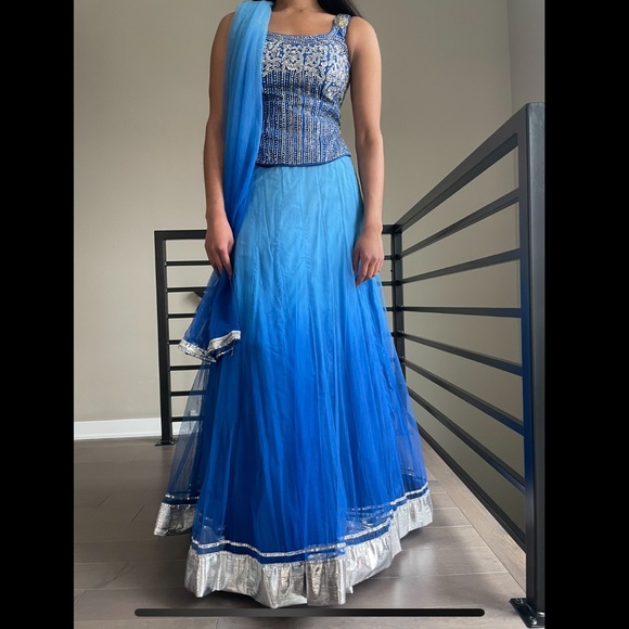 Designer blue ombré lehenga - Picture 2 of 13